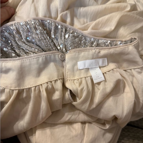 H&M Light Beige/ Silver Sequined Cut Out Back Midi Dress NWOT - Picture 11 of 13